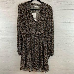 Zara Black and Gold Printed Long Sleeve Dress